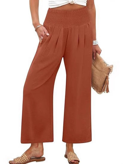 Pantalon court taille haute de couleur unie pour femme PrintempsAutomne