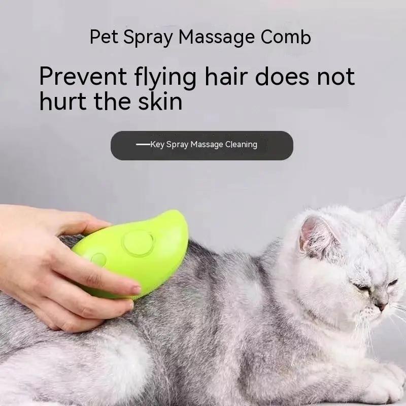 3-in-1 cat steam brush lime green grooming tool for massage and hair removal on cats at home everyday