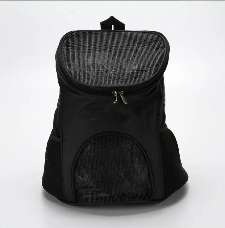 Premium breathable pets travel backpack carrier in black with mesh panels and top zip closure