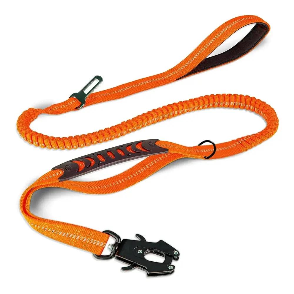 AdTec orange dog leash with paracord weave and frog-style buckle, metal clip
