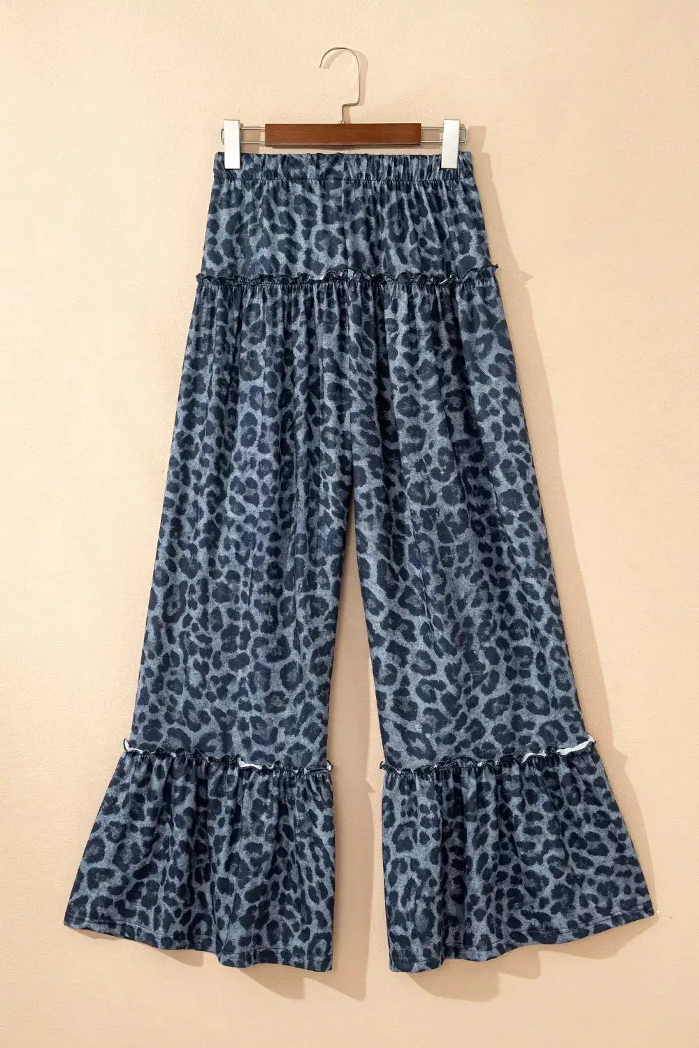 Leopard print frilled drawstring wide-leg Palazzo pants by Trendsi, blue