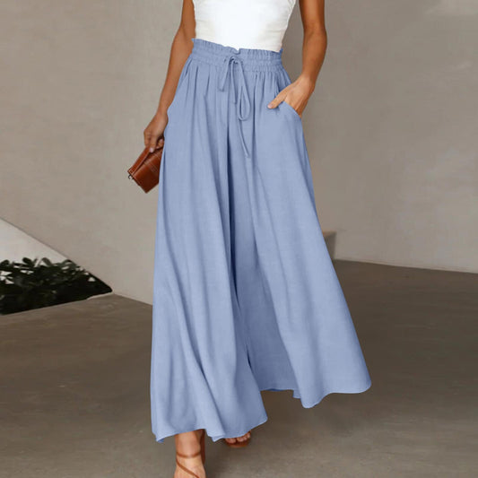 Pantalones Largos de Vestir de Pierna Ancha con Cintura Elástica de Talle Alto para Mujer