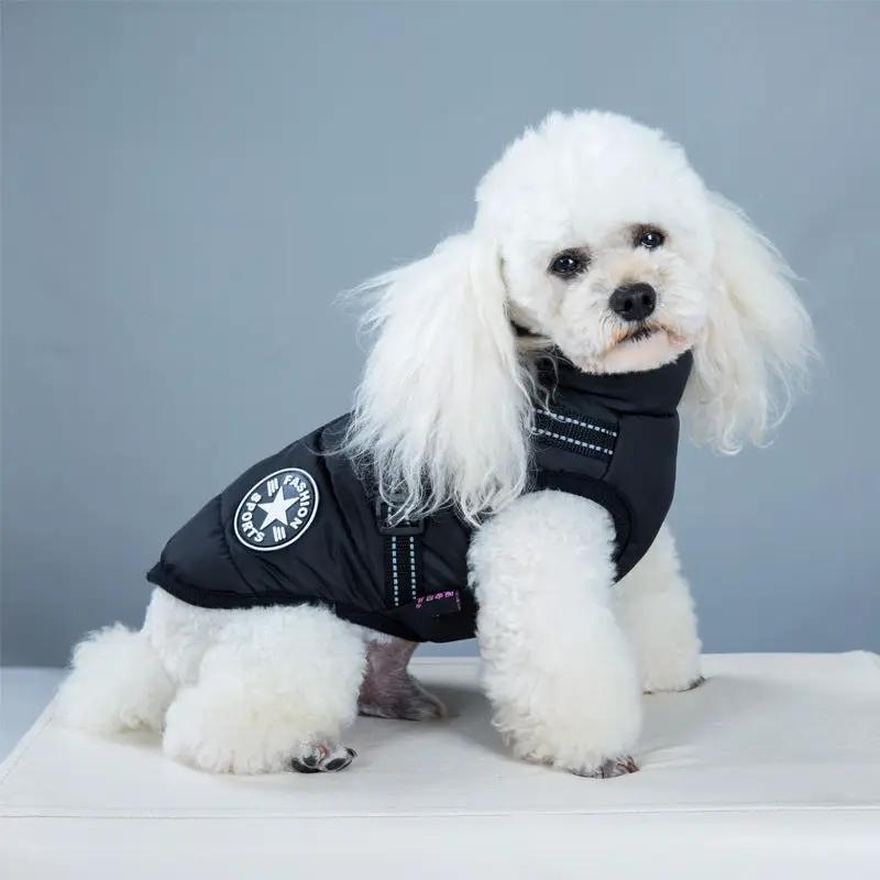 Waterproof dog coat with harness by AdTec, black winter jacket