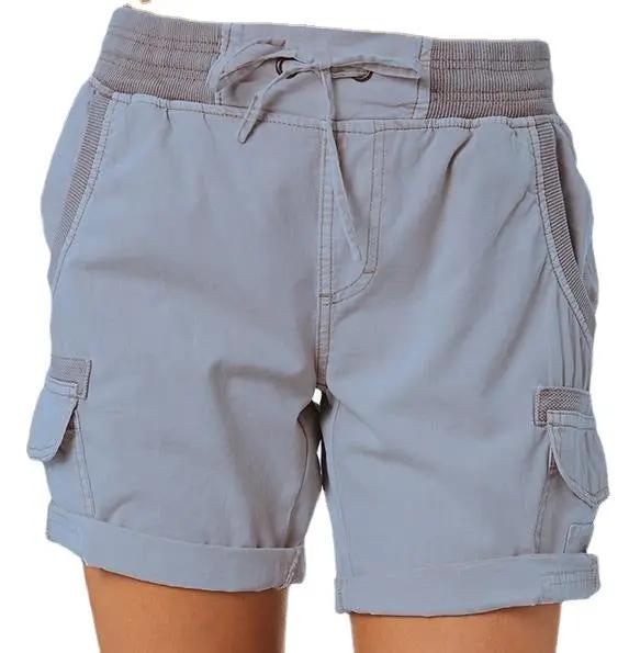 Lightweight women's cargo shorts with drawstring waist and deep pockets, AdTec, light gray