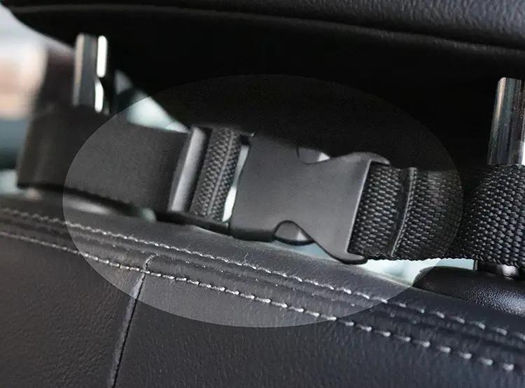 Dog car seat cover hammock with buckle strap on black rear car seat for travel