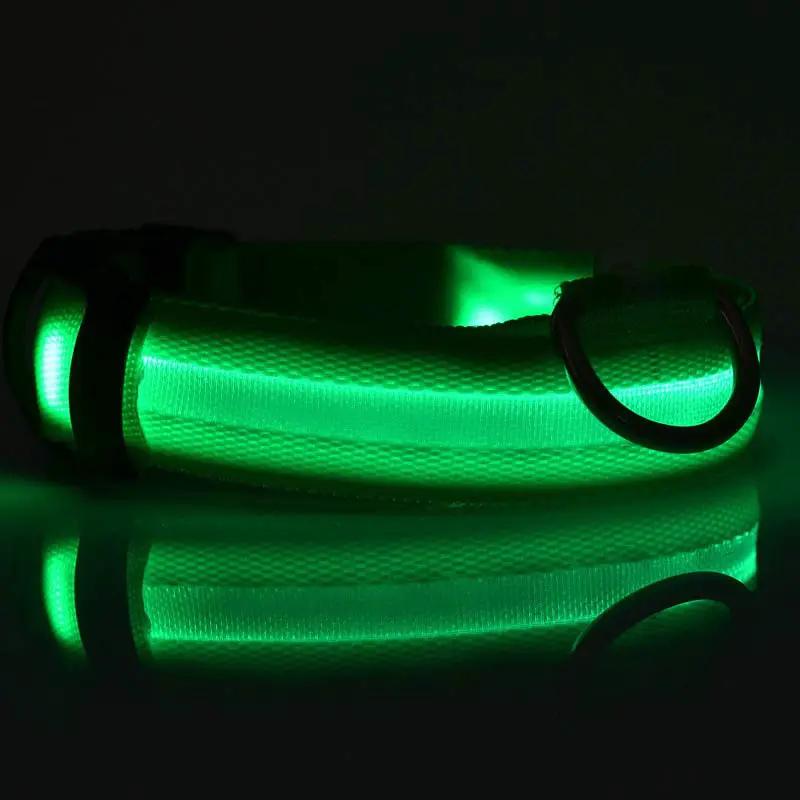 AdTec nylon LED pet collar, glowing green for dogs and cats, adjustable night-safety