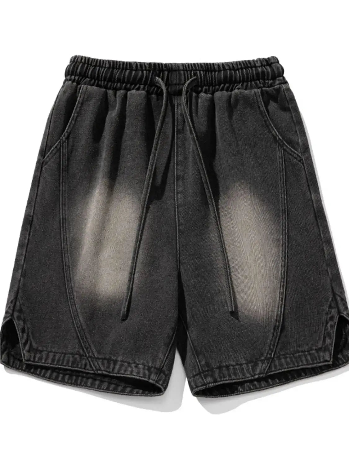 Mens Plus Size Cotton Drawstring Denim Relaxed Casual Shorts, black denim, by Trendsi