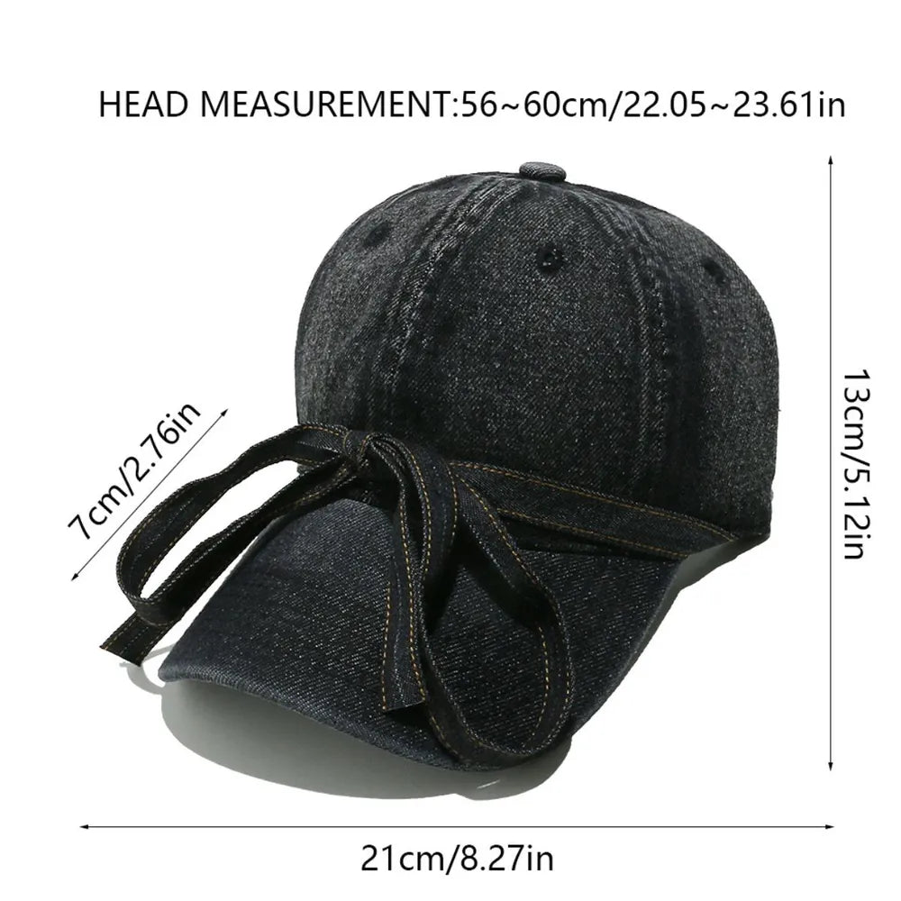 Gorra de béisbol de tela vaquera lavada con lazo