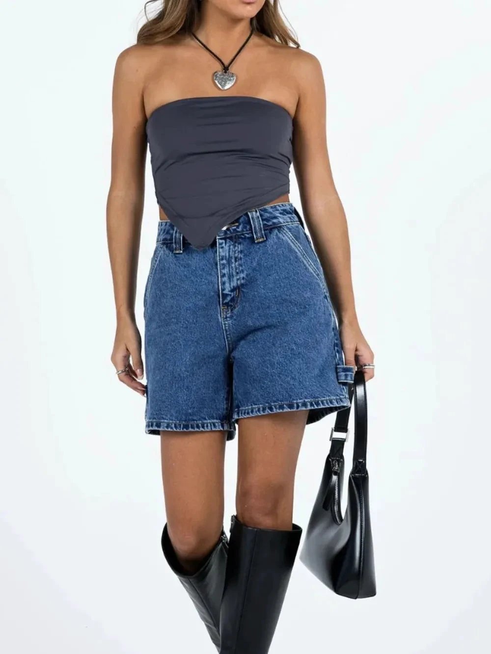 Washed High Rise Denim Shorts by eprolo