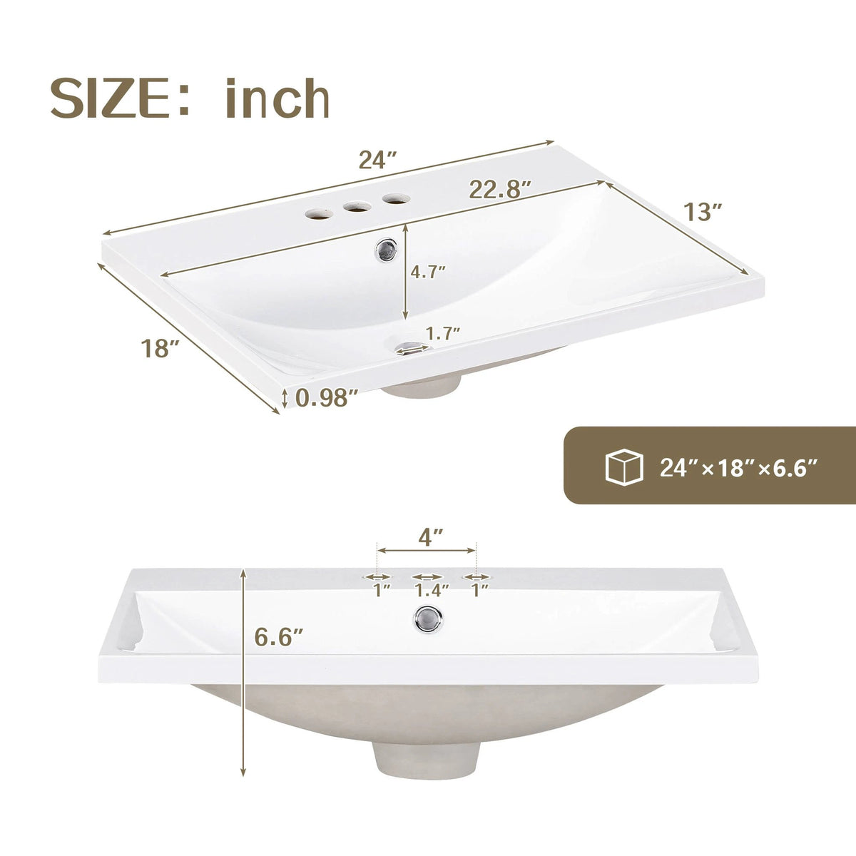 24" White Modern Sleek Bathroom Vanity Elegant Ceramic Sink with Solid Wood Frame Open Style Shelf by eprolo