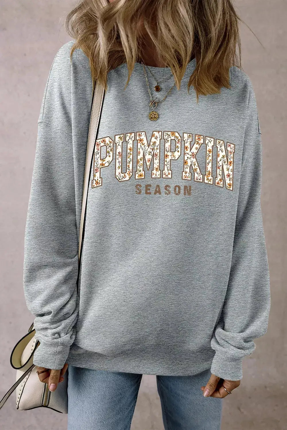 PUMPKIN SEASON oversized pullover sweatshirt, gray heather, Trendsi