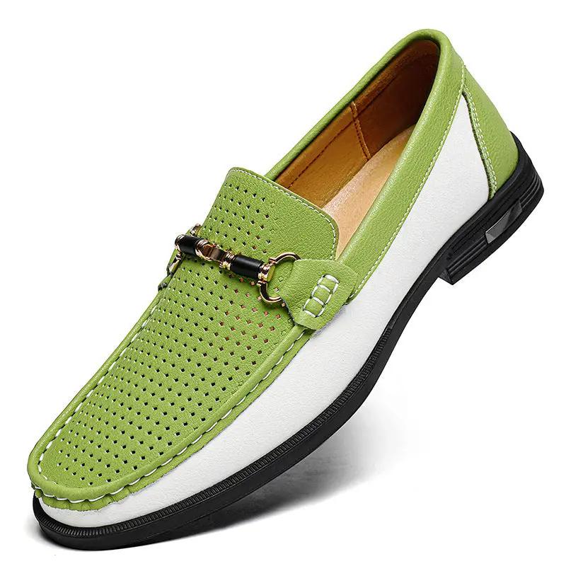 Meridian Genuine Leather casual moccasin slip-on sandals in green by AdTec