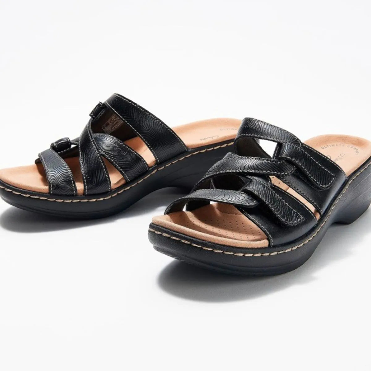Open Toe Cutout Sandals by Trendsi in black faux leather with multiple straps and wedge heel