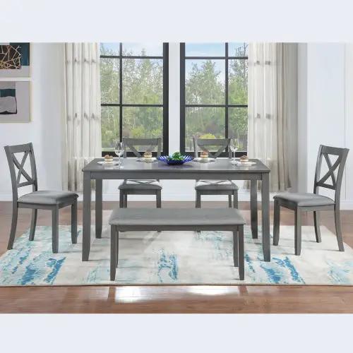 6 Piece Kitchen Dining Set by AdTec in gray wood finish with rectangular table, four chairs and a bench.