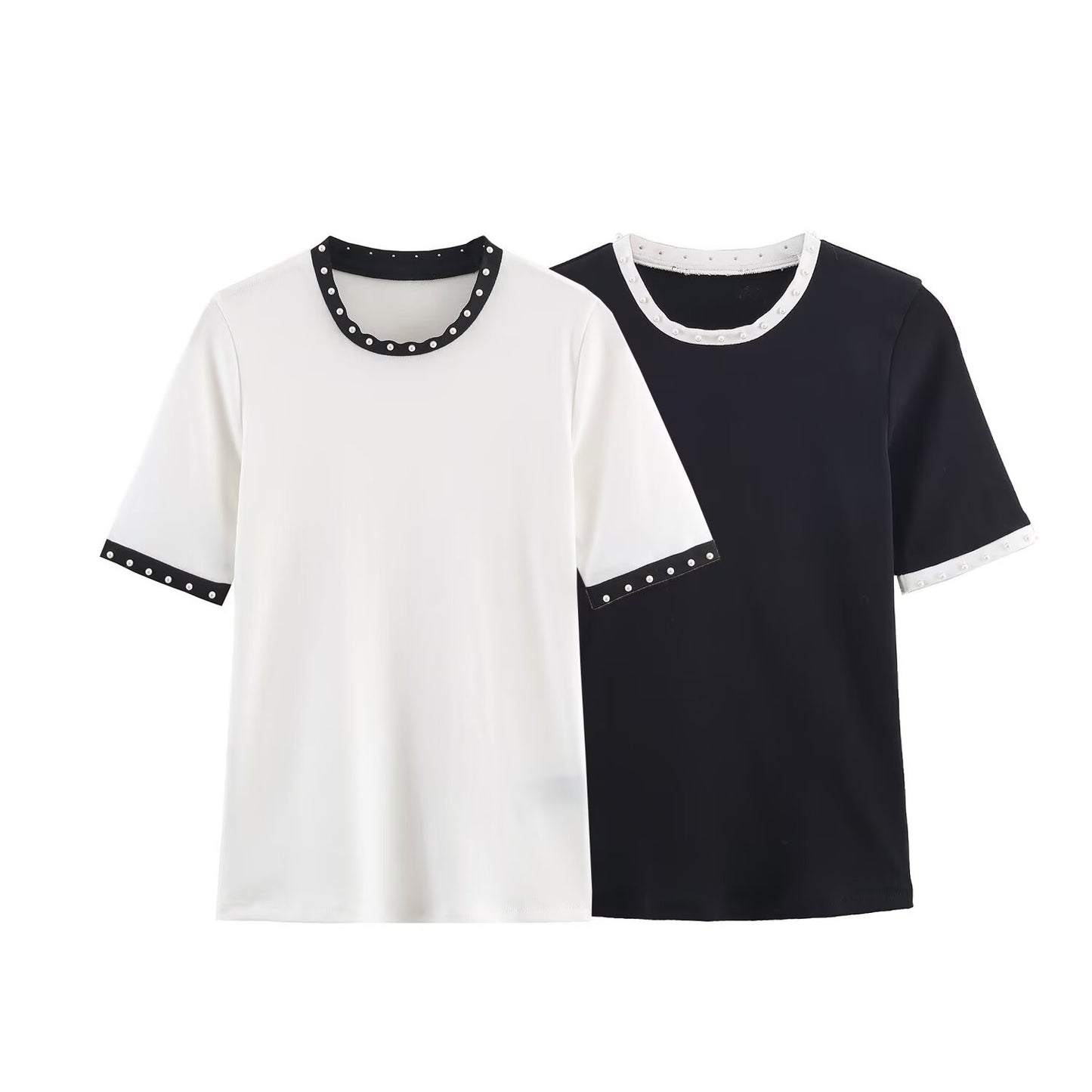 T-shirt polyvalent pour femme avec perles artificielles