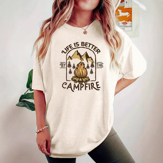 T-shirt de camping imprimé à manches courtes