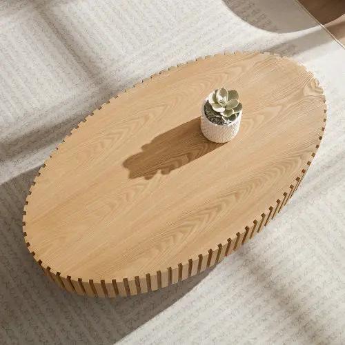 Modern Handmade Drum Coffee Table by AdTec, natural wood with drum-edge detailing