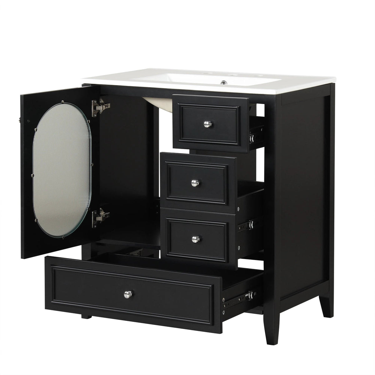 30" Bathroom Vanity with Sink, Bathroom Vanity Cabinet with Three Drawers and Door by eprolo
