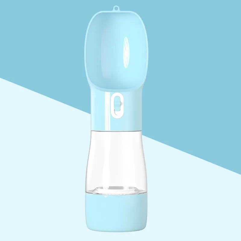 Traveling Out Portable Dog Water Dispenser by AdTec, blue and white plastic with transparent bottle