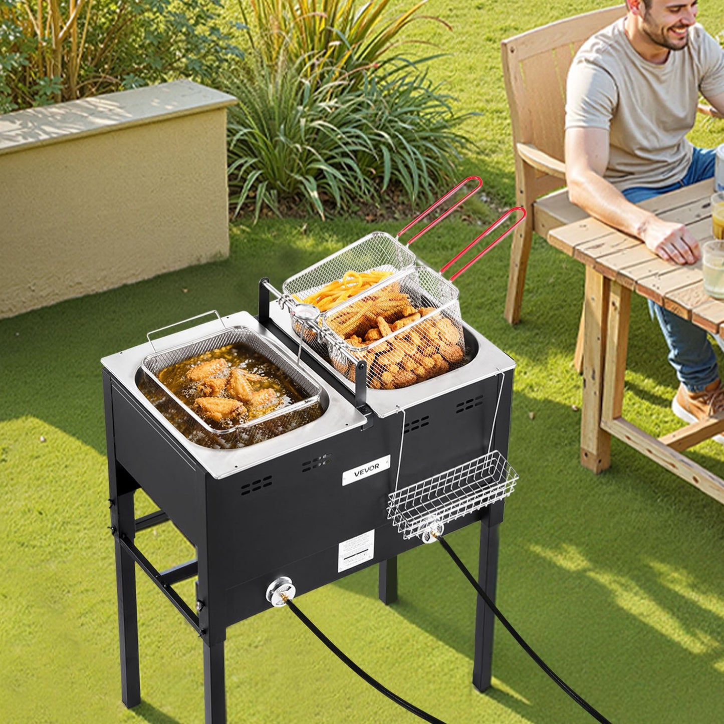 16QTx2 Outdoor Propane Deep Fryer Commercial Free Standing Cooker