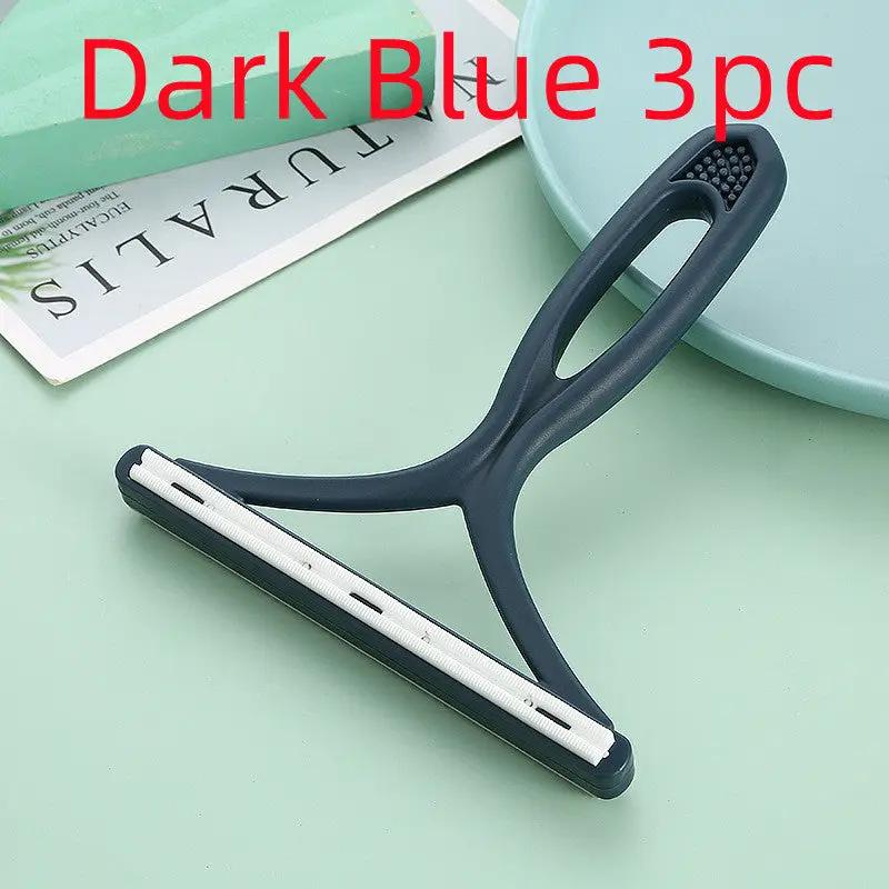 AdTec silicone double-sided pet hair remover lint shaver, dark blue, for clothes and carpets