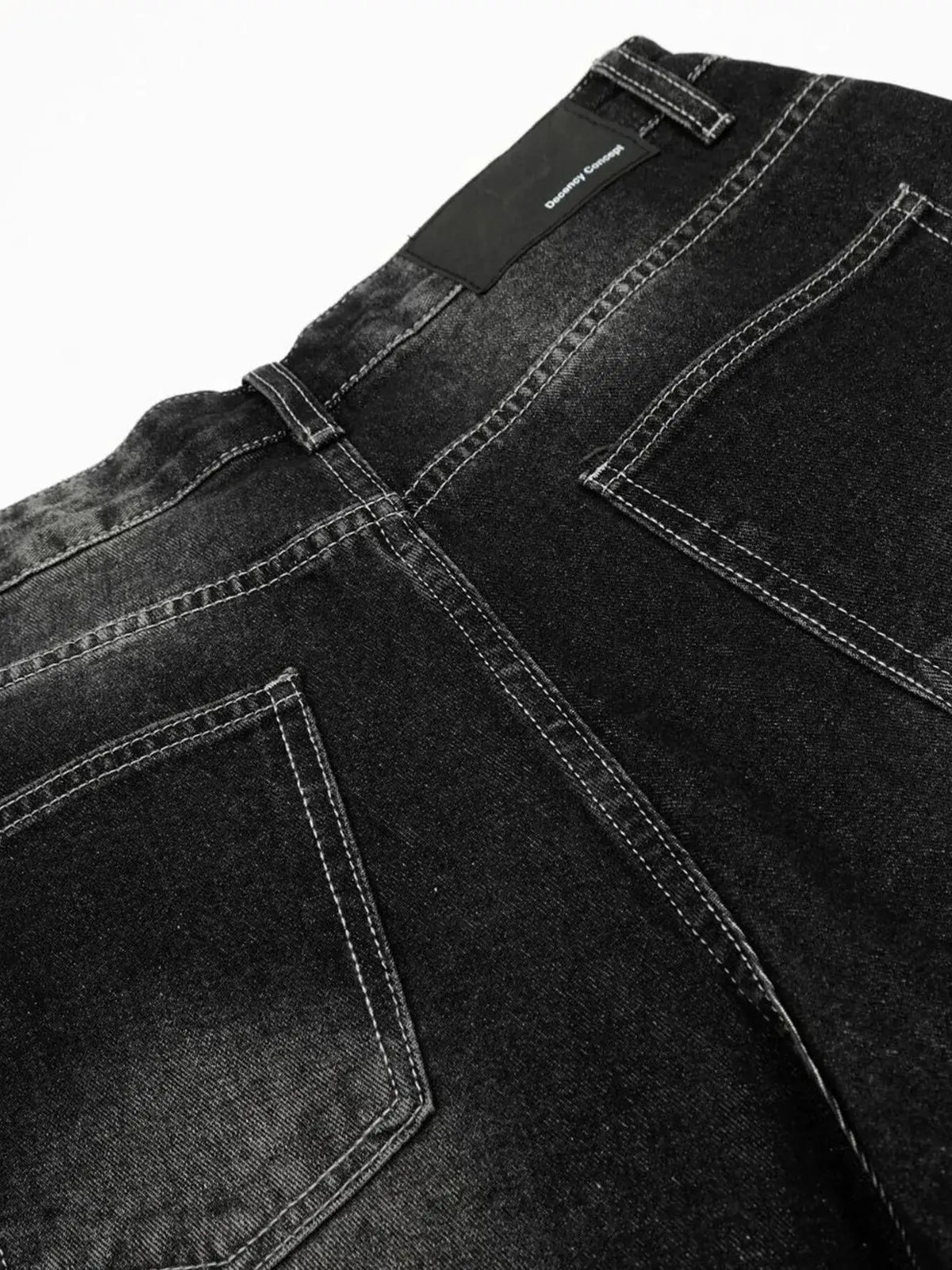 Mens distressed denim shorts with cotton stretch and contrast stitching