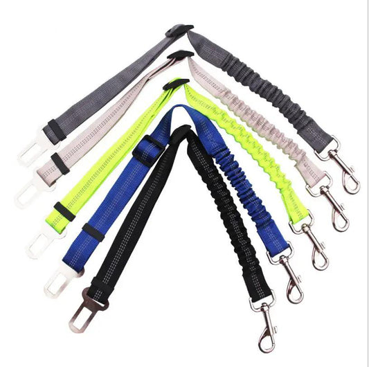 Adjustable dog car seat belt set by AdTec with reflective elastic leads in assorted colors (9 pieces)