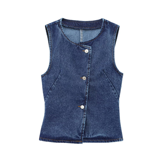 Ensemble gilet en jean avec ceinture et pantalon en jean pour femme