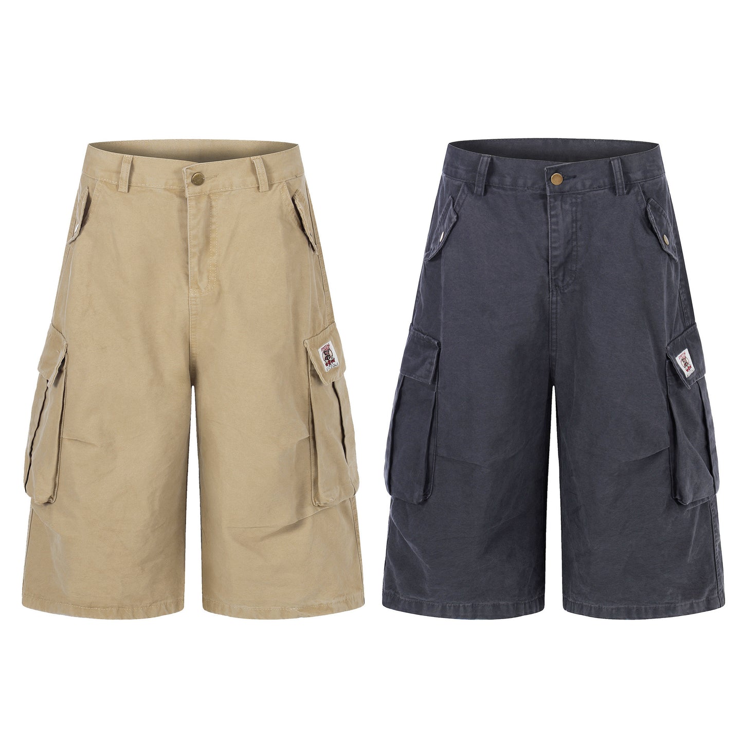 Pantalones cortos unisex multibolsillos de pierna ancha, adelgazantes, versátiles, vintage, informales, de largo medio