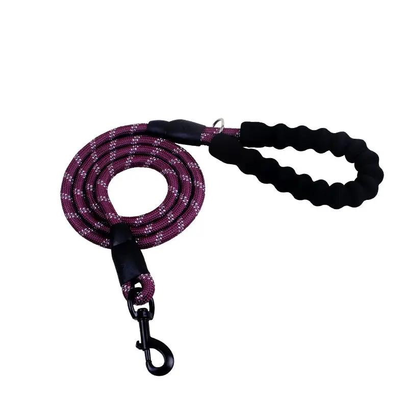 Reflective nylon dog leash by AdTec, purple rope with black foam handle