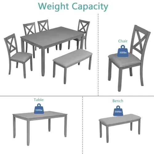 6 Piece Kitchen Dining Set by AdTec in gray finish with table, four chairs, and bench