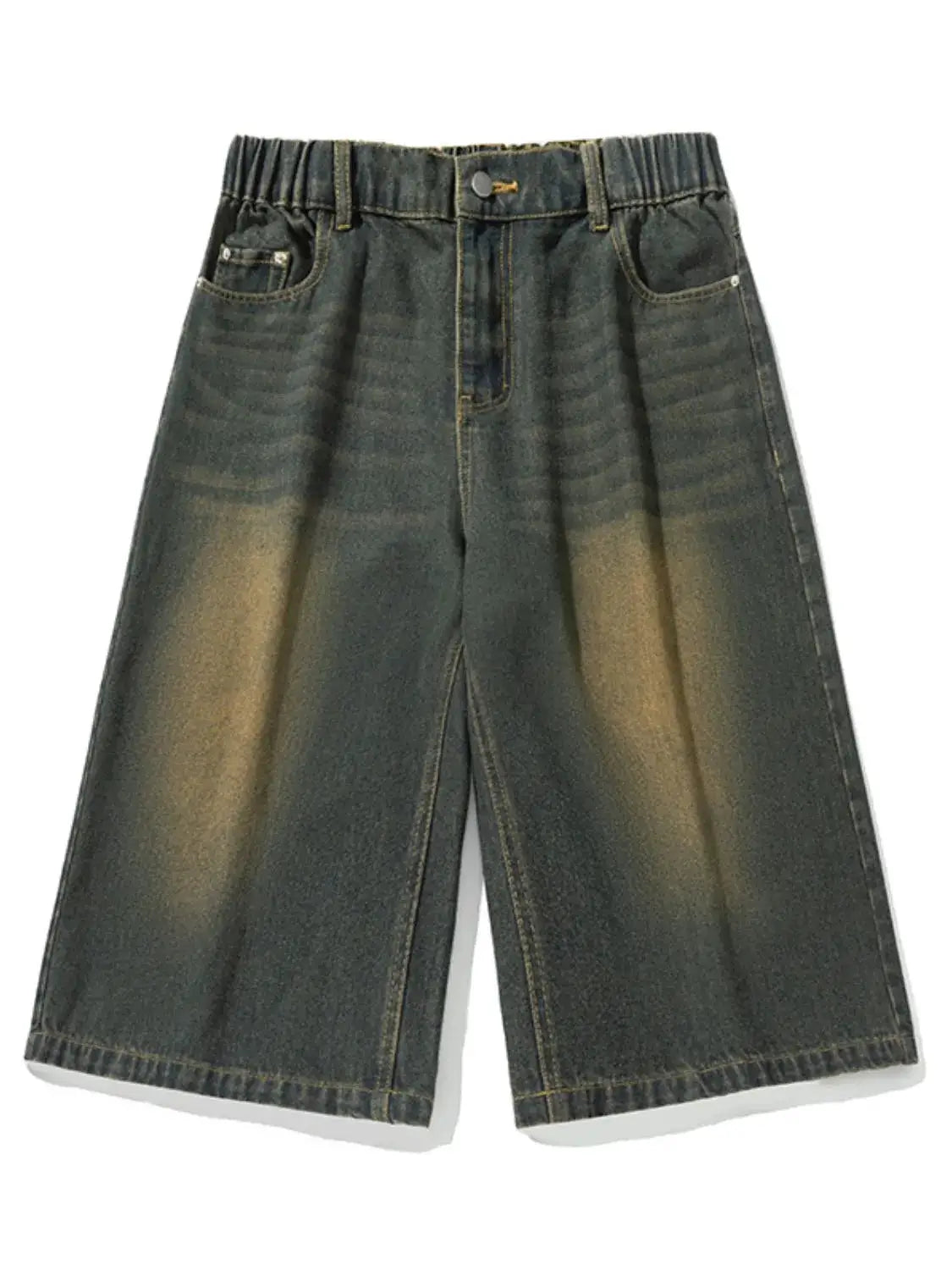 Men's plus-size stretchy denim shorts in dark wash with deep pockets, Trendsi