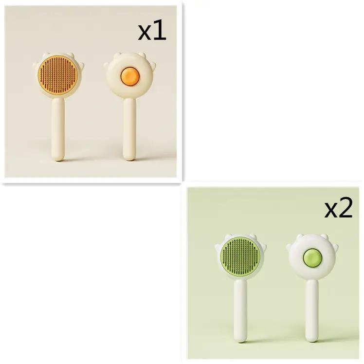 Cat grooming massage combs for hair removal; 1 beige tool and 2 green tools.