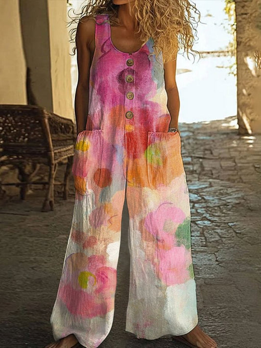 Combinaison à fleurs tendance pour femme avec gilet et poches