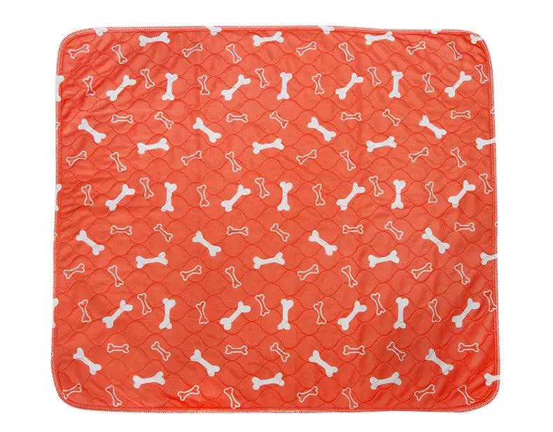 Three-layer Waterproof Pet Absorbent Pad by AdTec, red quilted square with white bone pattern.