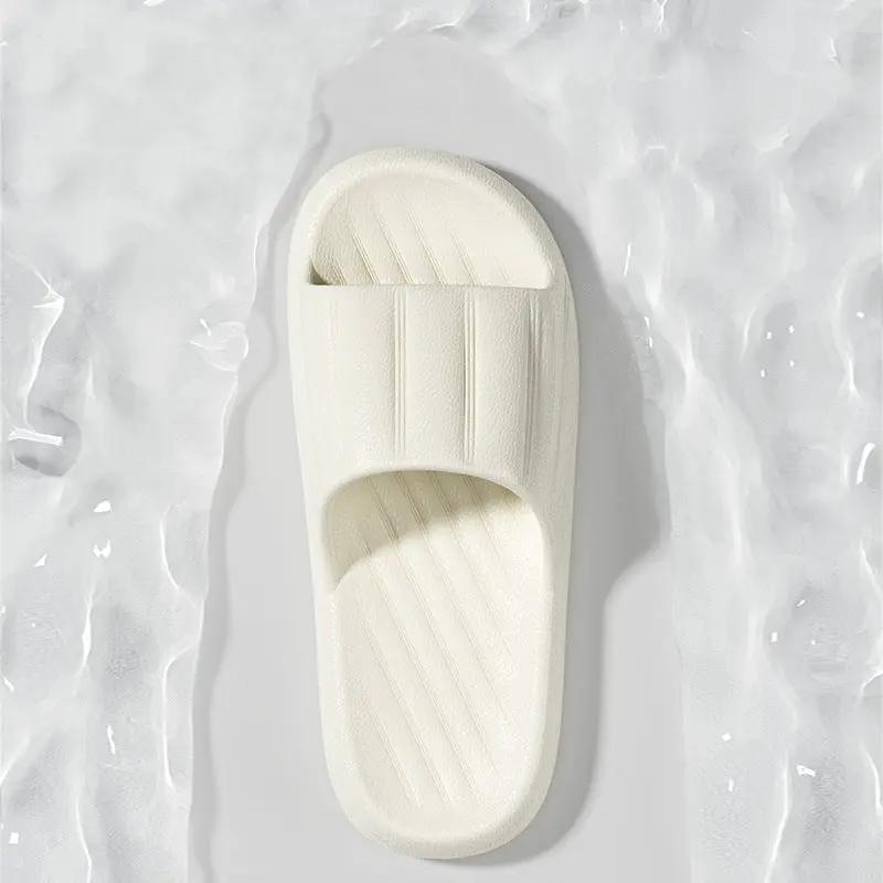 Unisex summer indoor slippers, white EVA slides with ribbed footbed