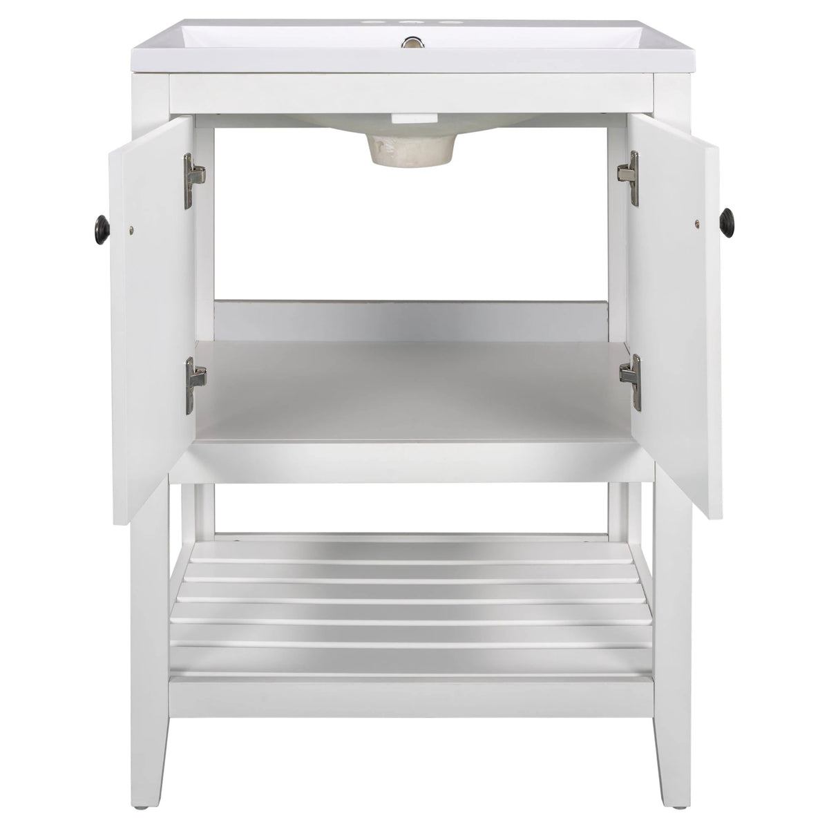 24" White Modern Sleek Bathroom Vanity Elegant Ceramic Sink with Solid Wood Frame Open Style Shelf by eprolo
