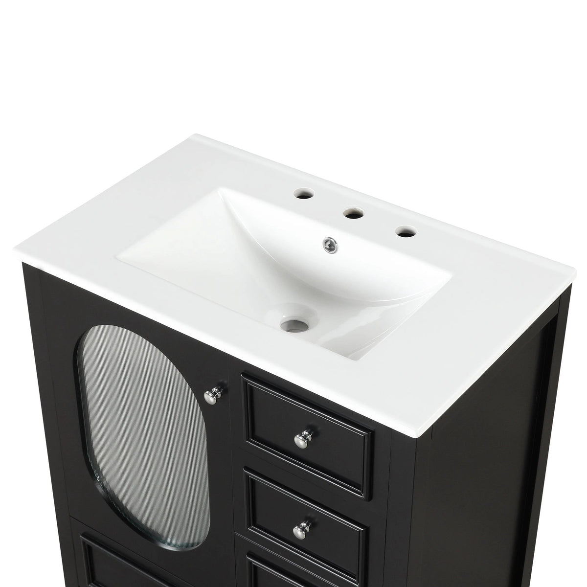 30" Bathroom Vanity with Sink, Bathroom Vanity Cabinet with Three Drawers and Door by eprolo