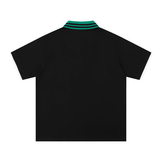 Color blocked lapel short sleeved T-shirt