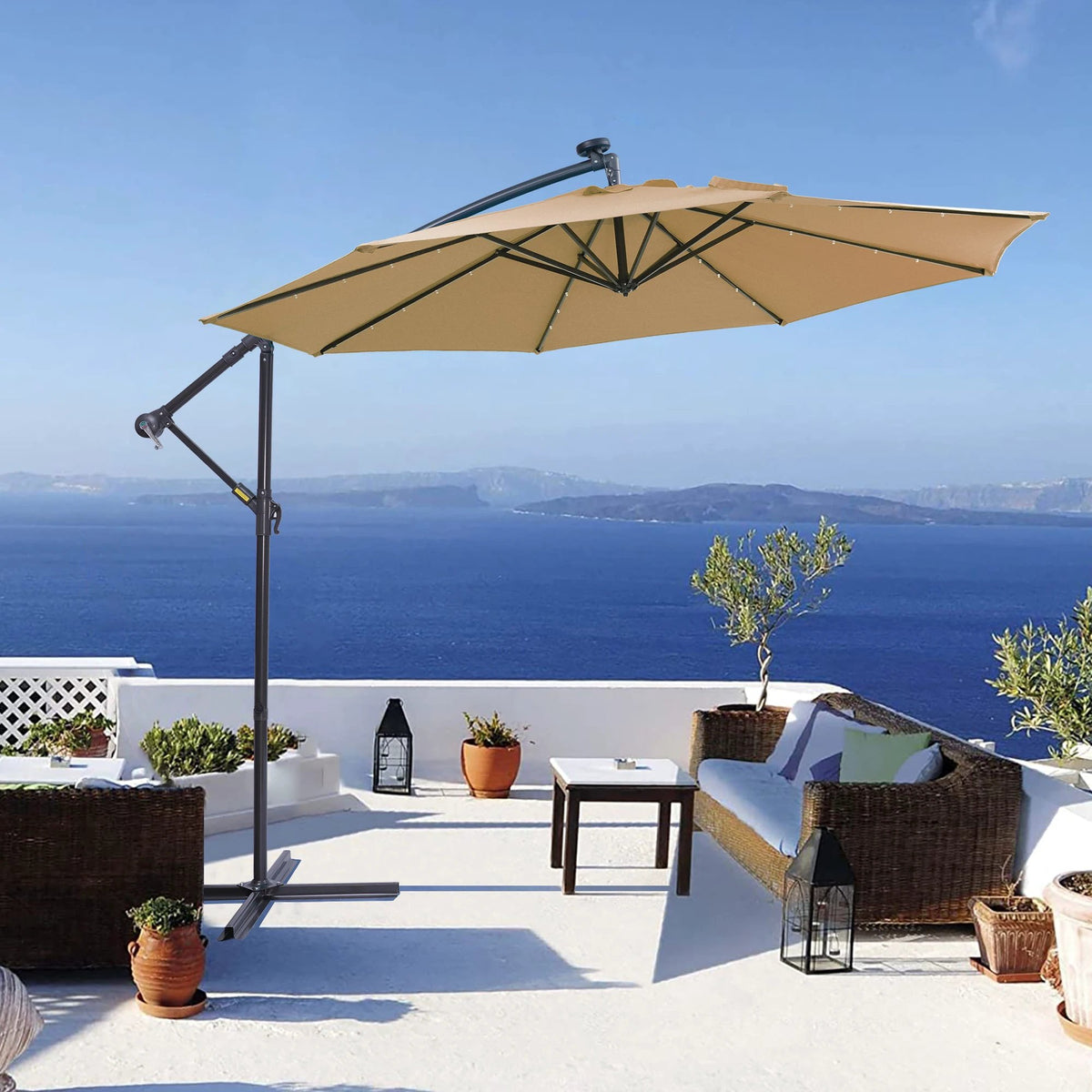 10 FT Solar LED Patio Outdoor Umbrella Hanging Cantilever by eprolo