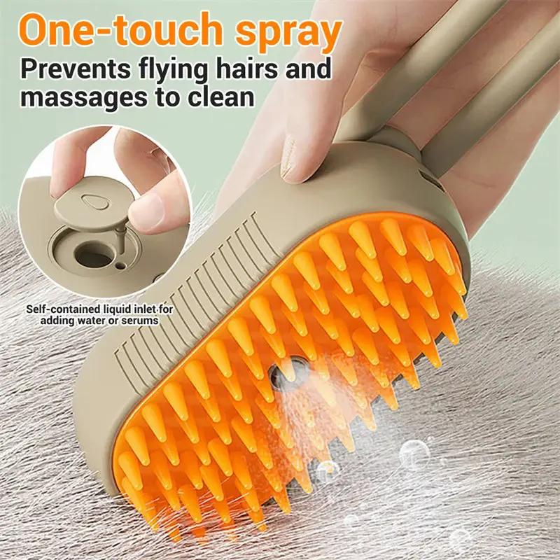 Cat steam brush 3-in-1 electric spray pet grooming brush with orange bristles