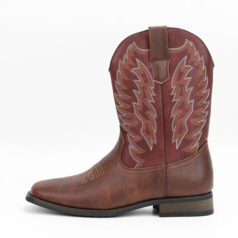 Maverick Men's Mid Calf Western Boots with Wedge Heel in brown leather by AdTec
