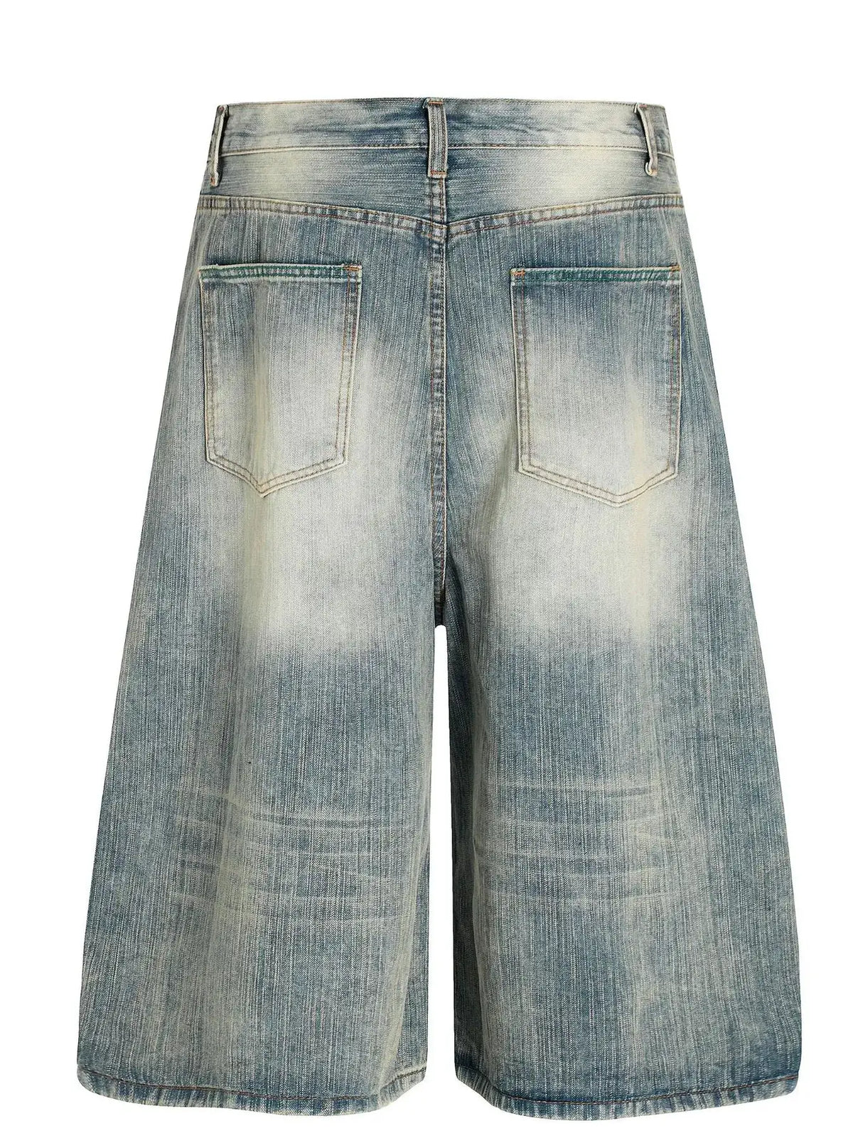 Mens washed wide-leg denim shorts with stretch by Trendsi, light blue denim with back pockets