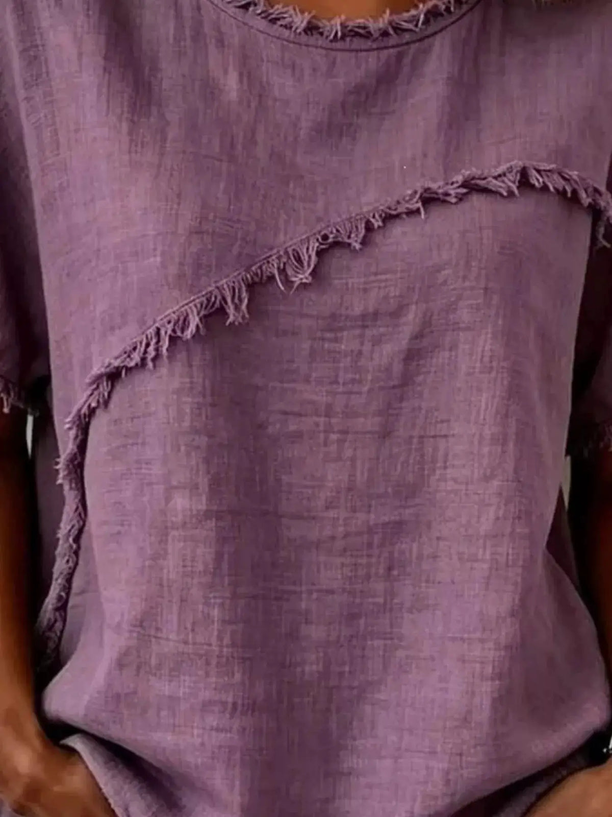 Full Size Frayed-Hem Short Sleeve Top Plus Size in dusty lavender