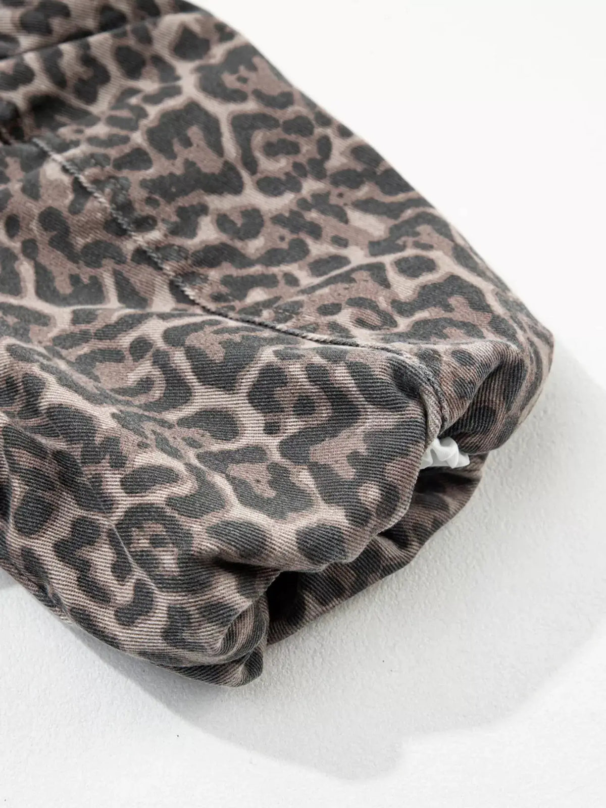 Women's leopard print denim top with ruffle hem by Trendsi in beige-brown