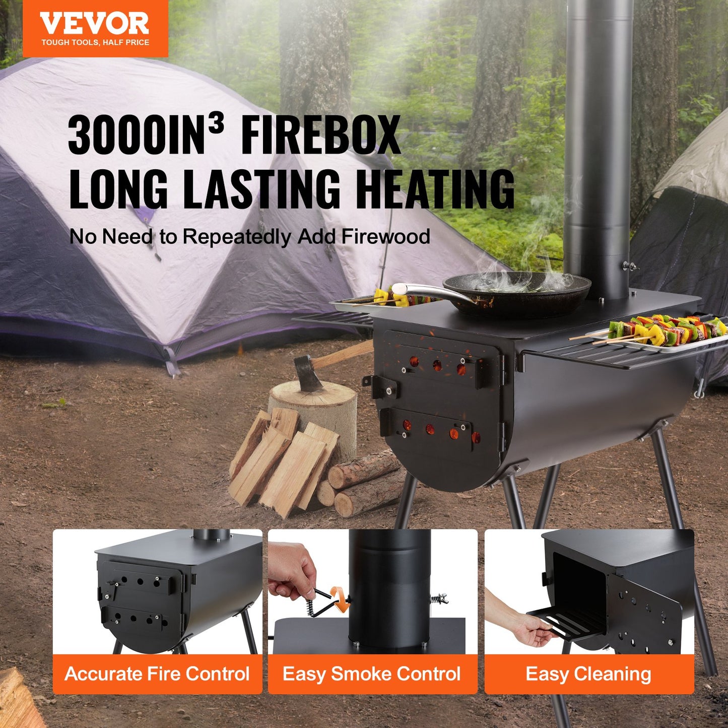 Wood Stove, 118 Inch, Alloy Steel Camping Tent Stove