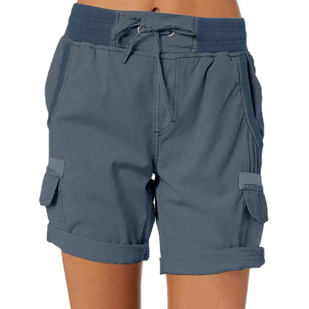 Lightweight women's cargo shorts by AdTec in blue with drawstring and deep pockets