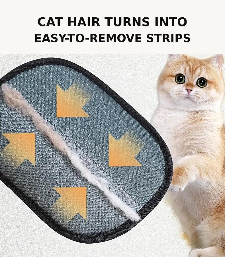 Pet electrostatic hair removal glove with two-way bristle remover for cat grooming