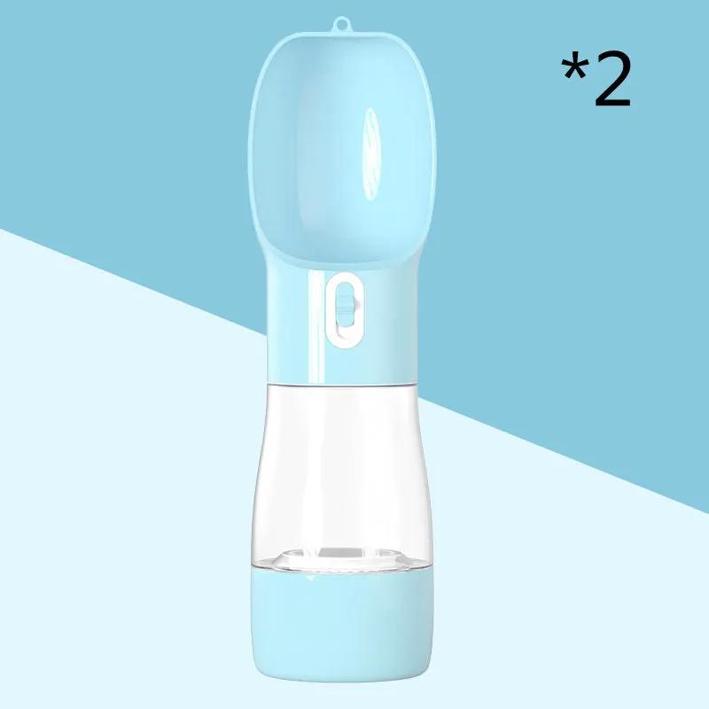 Traveling Out Portable Dog Water Dispenser by AdTec, blue plastic bottle with built-in cup, 2-pack