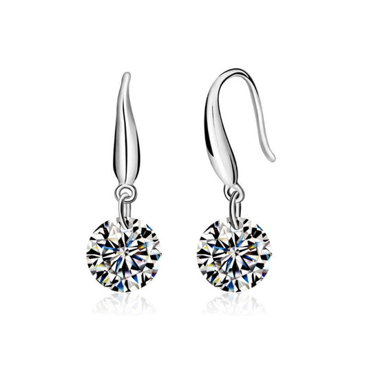 Boucles d'oreilles femme en argent sterling avec zircon et diamant solitaire